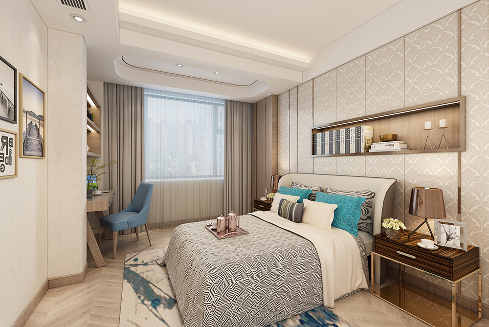 新中式风格室内装修设计效果图-博澳城复式235平米-室内次卧装修设计 新中式风格室内装修设计效果图-博澳城复式235平米-室内次卧装修设计